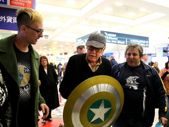 Stan Lee, the creator of Marvel Magazines arrives at Sydney Airport ahead of Supa Nova. Picture: AAP