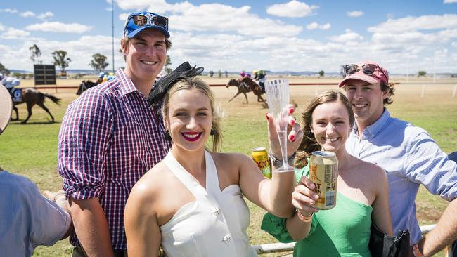 At the Clifton Races are (from left) Will Rogers, Sarah Mantova, Maddy Jones and Paddy Inglis, Saturday, October 28, 2023. Picture: Kevin Farmer