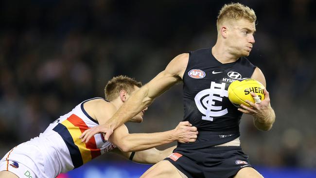 Sam Kerridge in action for the Blues against the Crows in 2018. Picture: Michael Klein