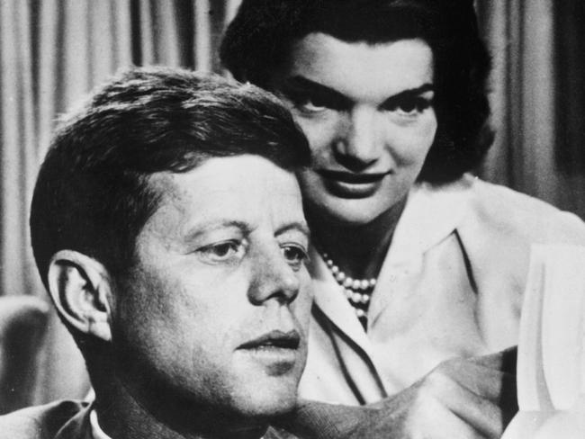 A photo dated 1950s shows John F. Kennedy with his wife Jacqueline Bouvier Kennedy.