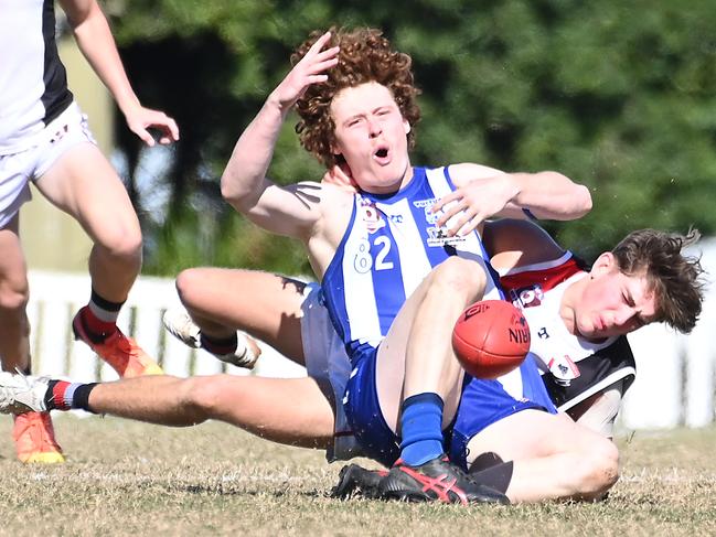 Mt Gravatt player Rafe PriestleyQAFL colts Australian football: Morningside v Mt Gravatt.Saturday July 22, 2023. Picture, John Gass