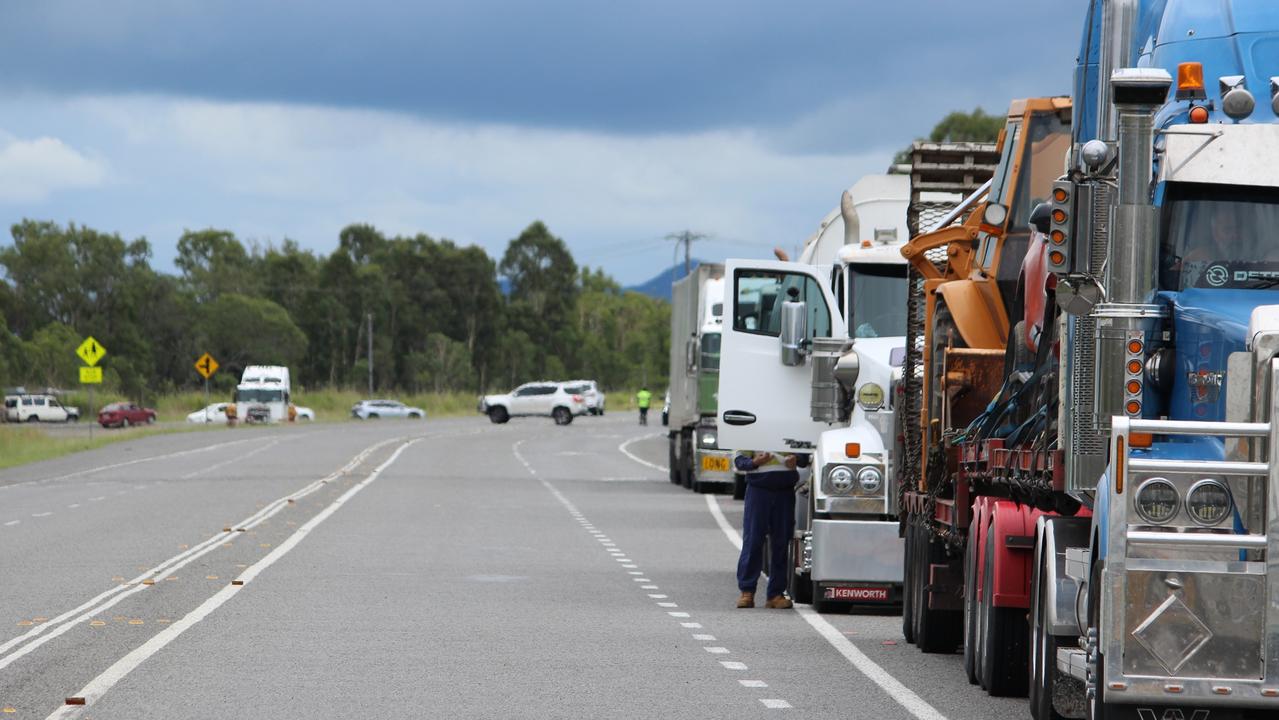 Traffic is backed up after a two-car collision north of Alligator Creek on the Bruce Highway, south of Mackay, at about 11.20pm on Wednesday, November 30, 2022. Picture: Andrew Kacimaiwai