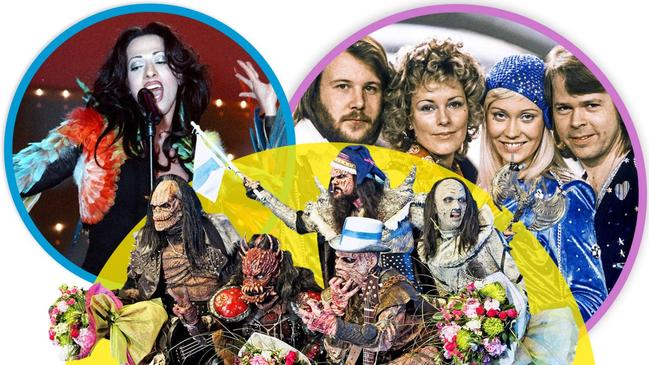 Clockwise from top left: Dana International, Abba and Lordi. Picture montage: The Times/Getty Images