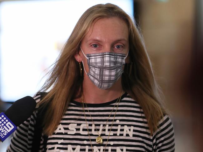 Toni Collette arriving back in Australia. Picture: John Grainger