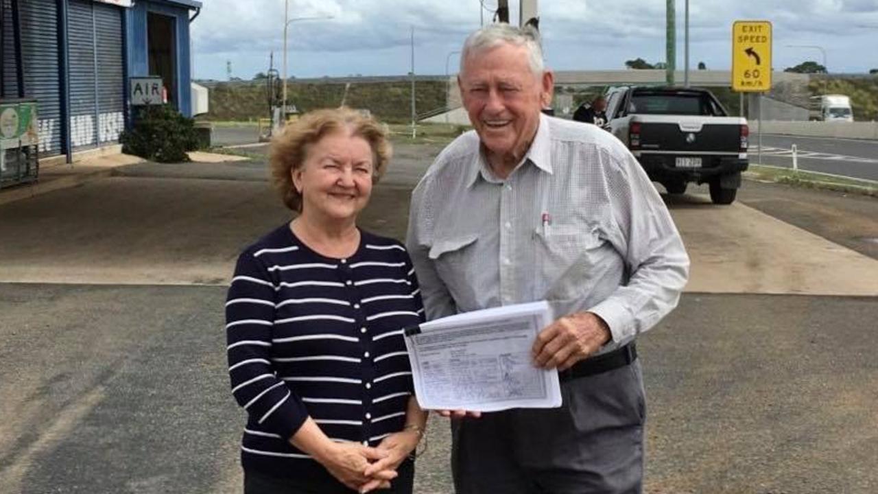 Zimms Corner Service Station owner Olga Marr with Clive Berghofer.