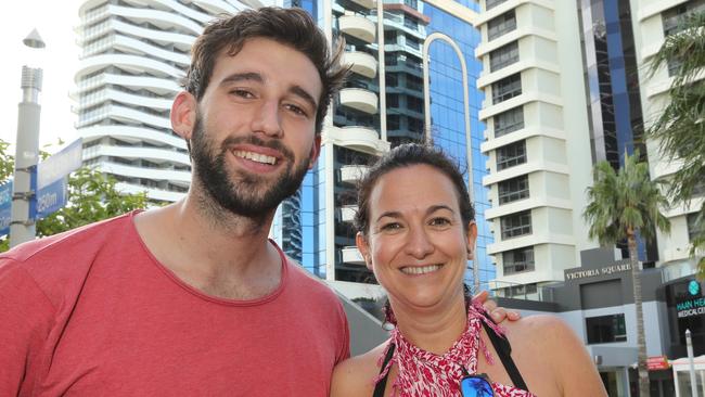 Tourists Pictured in the Broadbeach Mall not concerned about the virus and traveling. From Sydney Nil Colomer and Marta Vegas. Pic Mike Batterham