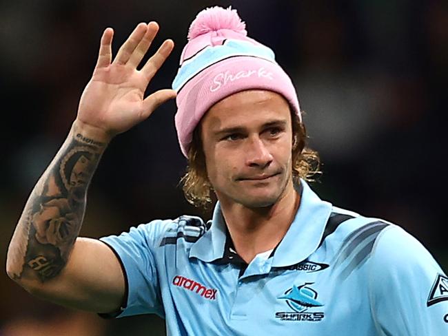 MELBOURNE, AUSTRALIA - MAY 11: Nicholas Hynes of the Sharks looks on prior to the round 10 NRL match between Melbourne Storm and Cronulla Sharks at AAMI Park on May 11, 2024 in Melbourne, Australia. (Photo by Graham Denholm/Getty Images)