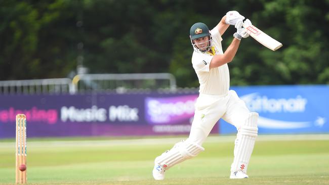 Mitchell Marsh scored a half-century batting at No 3 in the tour game against Derby. Picture: Getty Images