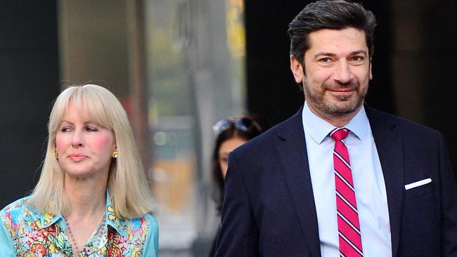 Constantine Arvanitis arrives at the County Court in Melbourne with his partner, Melanie Thornton. Picture: Nicki Connolly