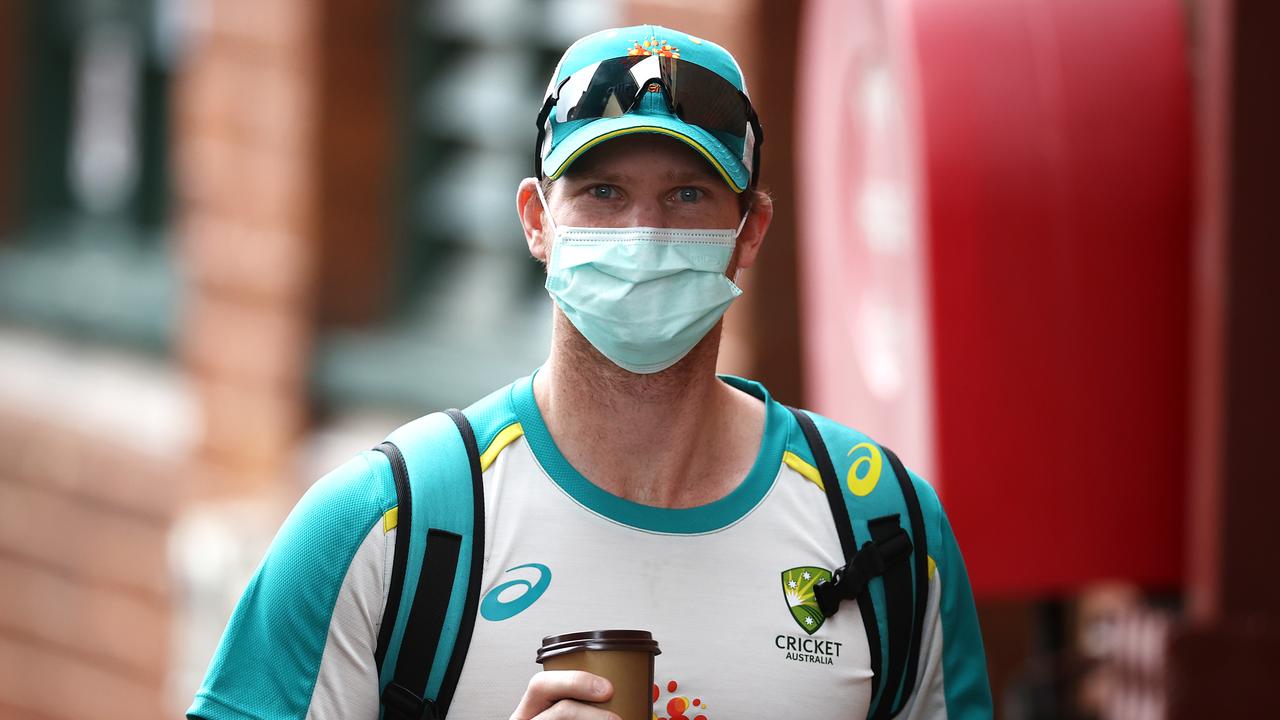 Test vice-captain Steve Smith in a mask.