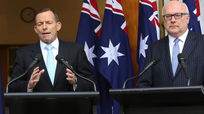 Then Prime Minister Tony Abbott with George Brandis QC in 2015.