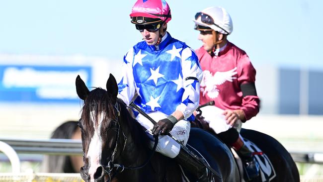 Group 1 Queensland Oaks contender Miss Joelene and her jockey, Jimmy Orman, who is searching for his maiden Group 1 win. Picture: Grant Peters, Trackside Photography.