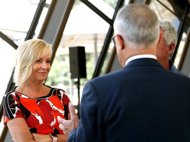 60 Minutes reporter Liz Hayes talking to PM Malcolm Turnbull. Picture: Kym Smith