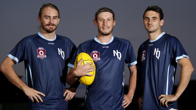 AFL Cairns players Skip Gribbon, Jordan Chapman and Brett McKeown representing the North Queensland side in 2018. PICTURE: ANNA ROGERS