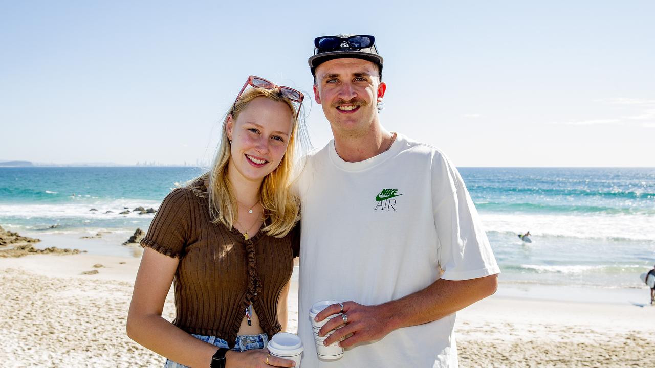 Jamie Atkinson and Thomas Hainsworth at Snapper Rocks. Picture: Jerad Williams