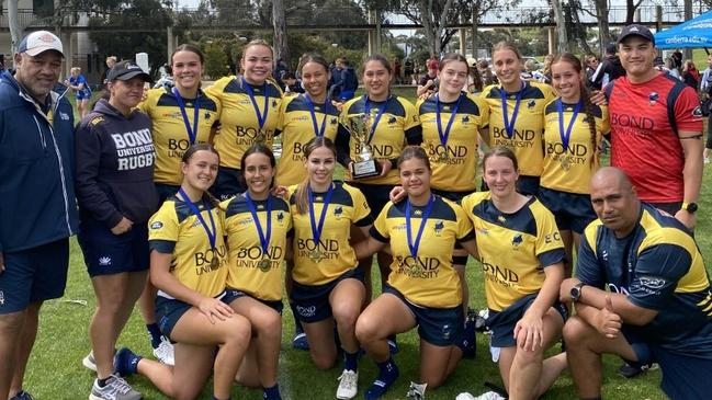 Bond University have won the 2022 National University 7s series for the second year in a row after finishing second in the final tournament at the University of Canberra. Photo: Steven Tremain