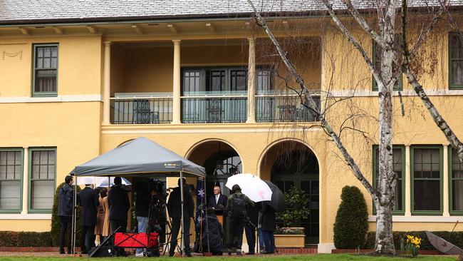 Former Prime Minister Scott Morrison during a press conference at The Lodge in Canberra. Picture: NCA NewsWire/Gary Ramage