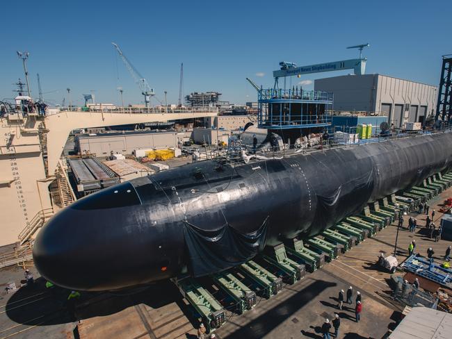 Virginia-class attack submarine New Jersey SSN 796 in dry dock at Newport News Shipbuilding.