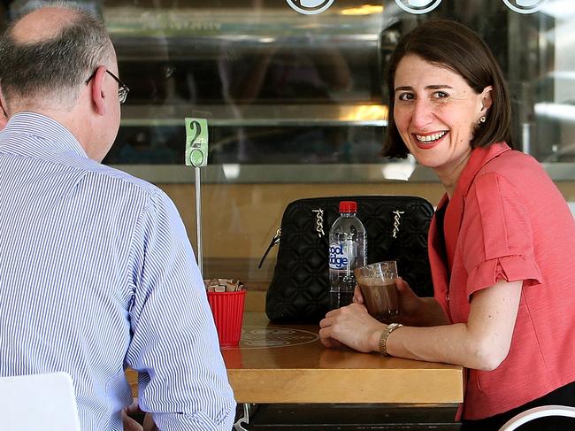 NSW Premier Gladys Berejiklian, seen here at a different meeting over a cuppa. Picture: Kym Smith