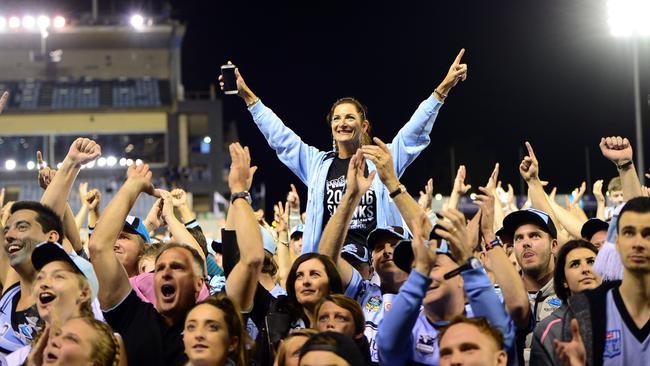 Sharks supporters celebrate Cronulla’s grand final victory. Picture: Jeremy Piper