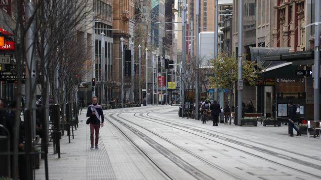 A quiet George Street in Sydney's CBD on Thursday. Picture: Tim Hunter