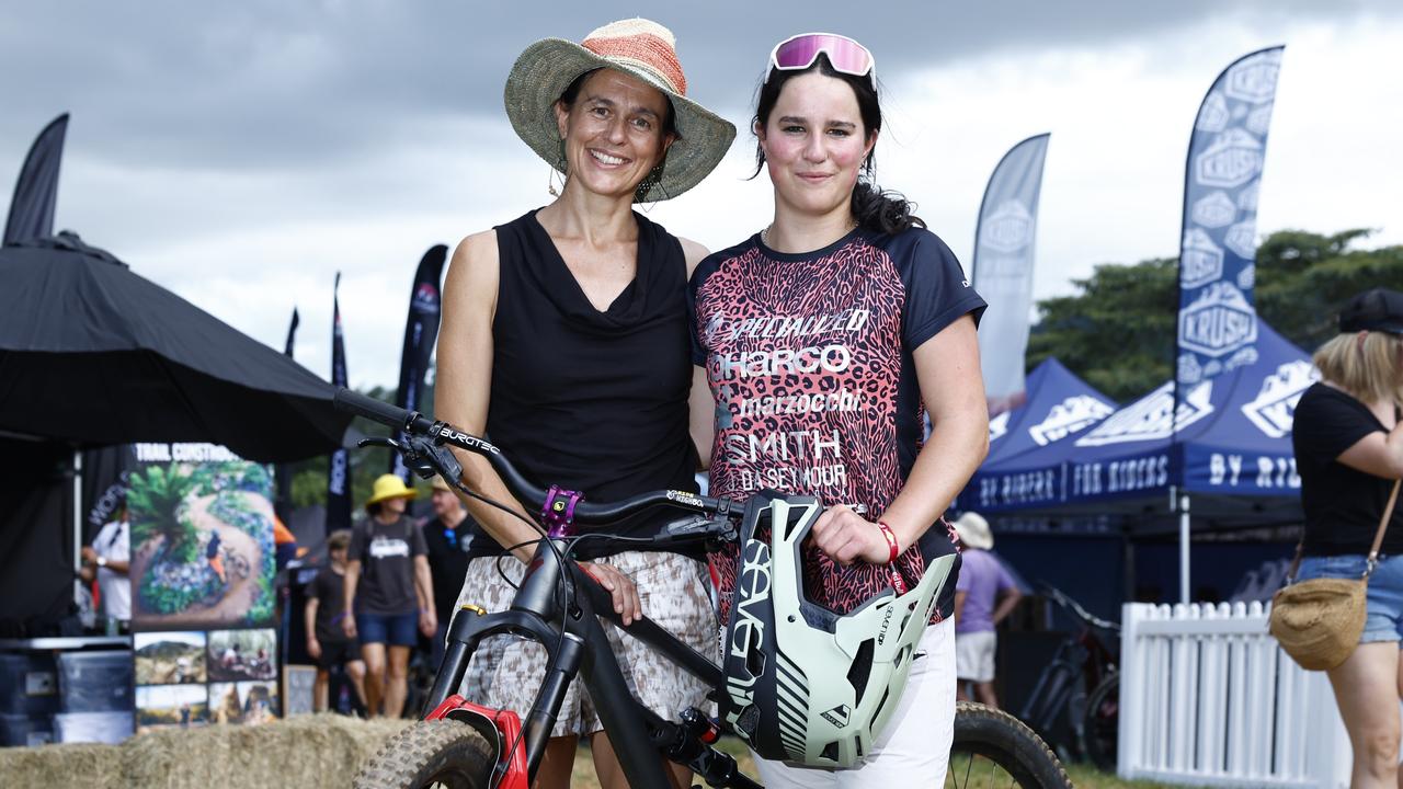 Mel Sharman travelled from Tasmania to support her daughter Leyla Sharman, 17, as she competes in the National Whipoff Championship on Day One of Crankworx Cairns. Picture: Brendan Radke