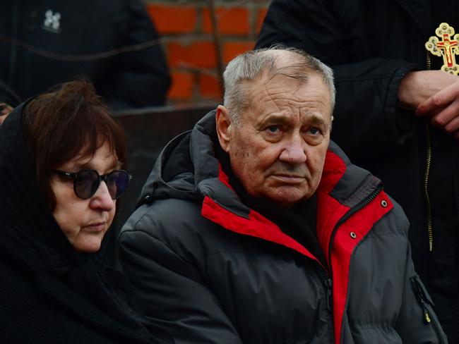 Lyudmila Navalnaya (L) and Anatoly Navalny (R), parents of late Russian opposition leader Alexei Navalny, attend the funeral ceremony for their son. Picture: AFP