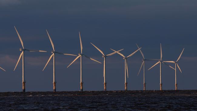 Wind turbines generate electricity at Burno Bank Off Shore Wind Farm in England. Picture: Getty Images