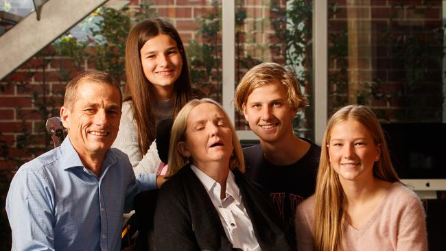 Scott and Anna Penhall with their children Mia, Matthew and Kirsty at their home in July. Anna passed away in December after a brave battle with motor neurone disease. Picture: Matt Turner