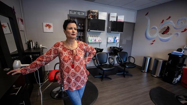 Naomi Bartolacci gets ready to reopen for business at the Like Butterflies Salon in Avondale Estates, Georgia, after Governor Brian Kemp declared the state open for business. Picture: AP