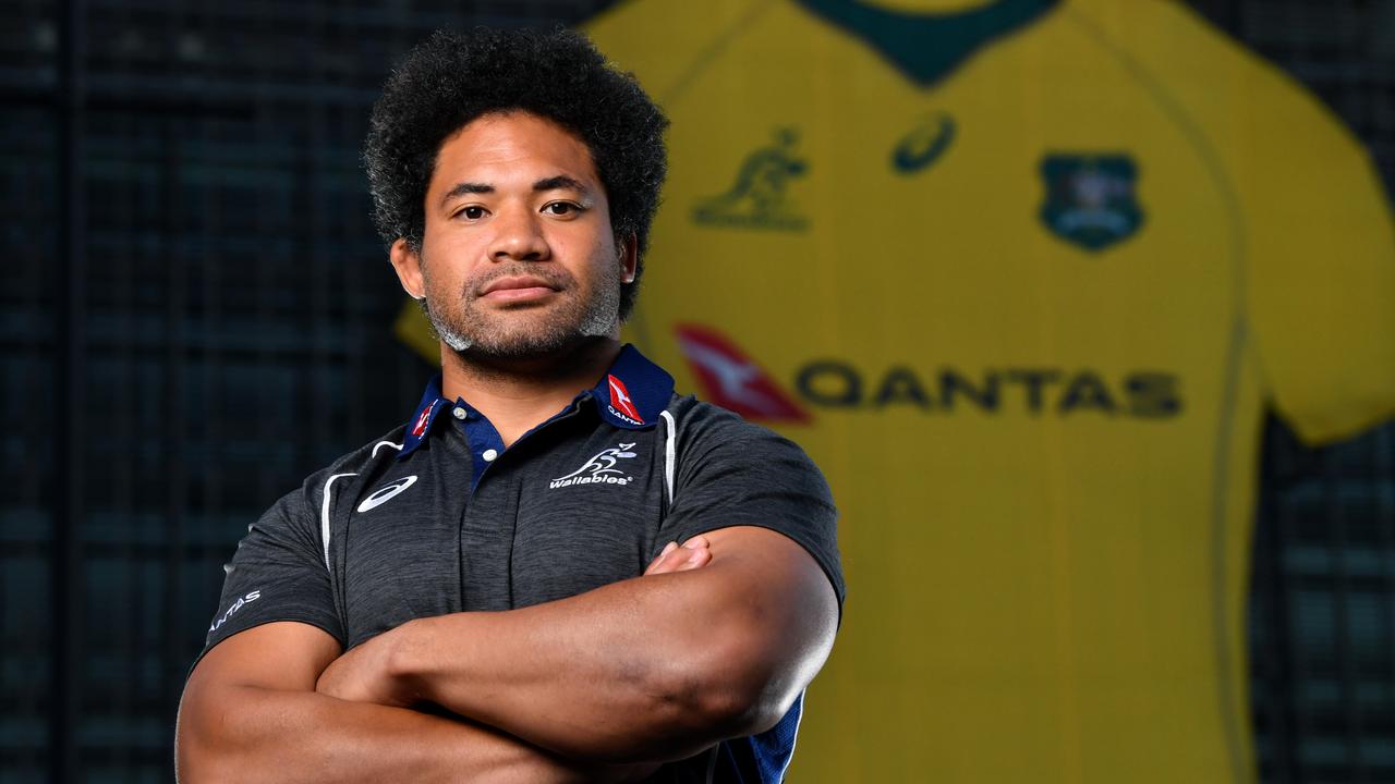 Tatafu Polota-Nau poses for a photograph after Wallabies training.