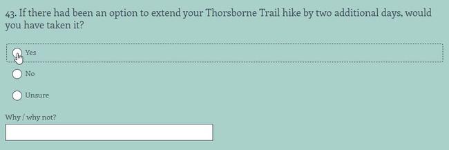 A screenshot of a survey provided to visitors by the Department of Environment and Science after completing the Thorsborne Trail.