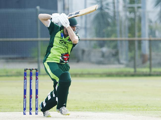 Rovers' Marcus Berryman bats in the Cricket Far North 40 overs match between the Cairns Rovers and Norths, held at Griffiths Park, Manunda. Picture: Brendan Radke