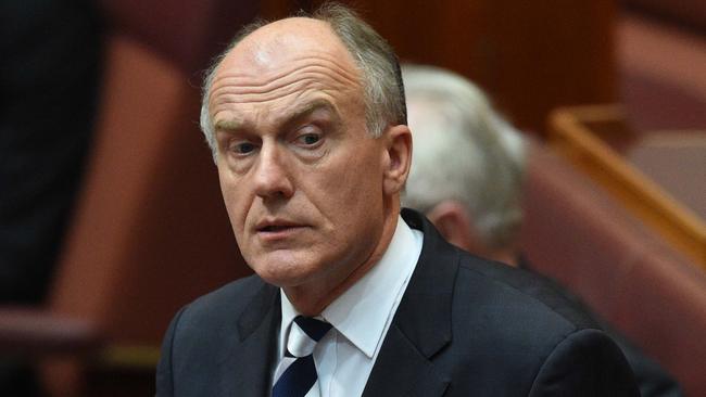 Liberal Tasmanian senator Eric Abetz labelled independent Denison MP Andrew Wilkie “delusional” for suggesting the state’s salmon industry is not clean and green. Picture: AAP IMAGE/MICK TSIKAS