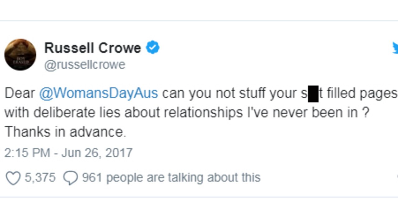 tweet from russell crowe to woman's day