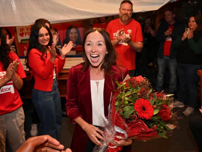 LAUNCESTON, TASMANIA, NewsWire Photos. 3 MAY, 2025. Jess Teesdale, Labor candidate for the Northern Tasmanian seat of Bass,arrives at the Launceston Rugby Club after the results for the seat of Bass come in. Picture: NewsWire/ Scott Gelston