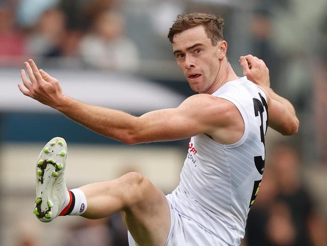 MELBOURNE, AUSTRALIA - FEBRUARY 24: Ben Paton of the Saints in action during an AFL practice match between the Carlton Blues and the St Kilda Saints at Ikon Park on February 24, 2022 in Melbourne, Australia. (Photo by Michael Willson/AFL Photos via Getty Images)