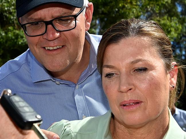 SYDNEY, AUSTRALIA - NewsWire Photos MARCH, 27, 2021: Prime Morrison Scott Morrison and wife Jenny Morrison speak to flood affected residents at Nepean Shores Lifestyle Community in Penrith, NSW. Picture: NCA NewsWire/Bianca De Marchi