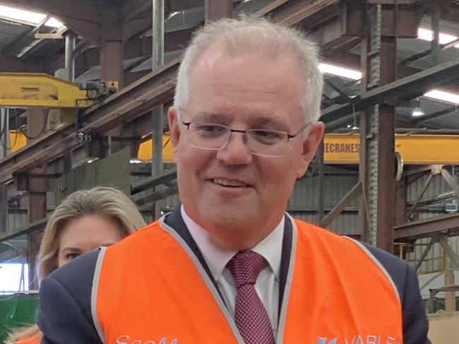 SYDNEY, AUSTRALIA - NewsWire Photos SEPTEMBER 15 2020. Prime Minister Scott Morrison toured  the Varley Group engineering and manufacturing company in Tomago, where he was given his own welding jacket and shown how to weld. Picture: NCA NewsWire / Jess Oates