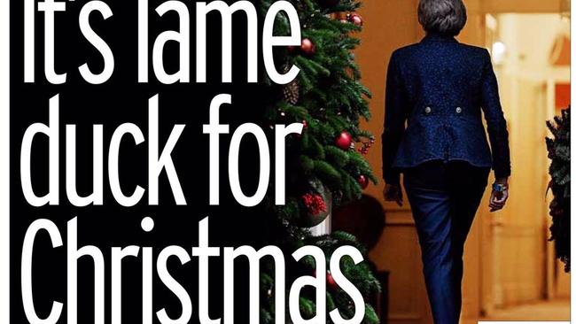 Front Pages of UK papers on December 13, 2018, Theresa May.