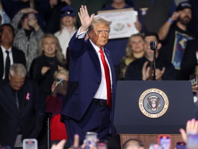 US President Donald Trump waves to supporters after speaking at a rally at Circa Resort &amp; Casino. Picture: Getty Images via AFP