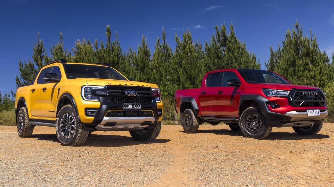 2023 Toyota HiLux GR, Ford Ranger Wildtrak X, Volkswagen Amarok PanAmericana comparison test. Photo: Mark Bean