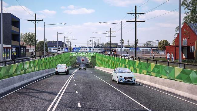 An artist impression of the Buckley St level crossing removal project.