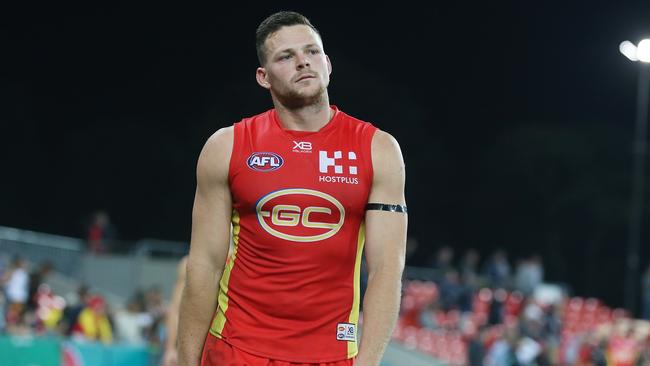 Steven May of the Suns looks on during the Round 19 AFL match between the Gold Coast Suns and the Carlton Blues at Metricon Stadium on July 28, 2018 in Gold Coast, Australia. Picture: Chris Hyde/Getty Images.