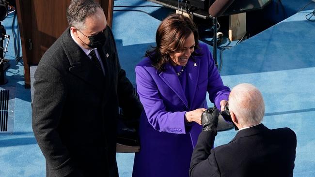 President-elect Joe Biden congratulates Vice President Kamala Harris and her husband Doug Emhoff after taking her oath of office, Picture: Susan Walsh/ POOL/AFP