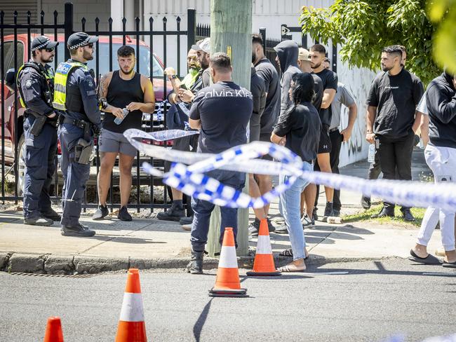 Police talk with family and friends of Abdulrahim. Picture: Jake Nowakowski