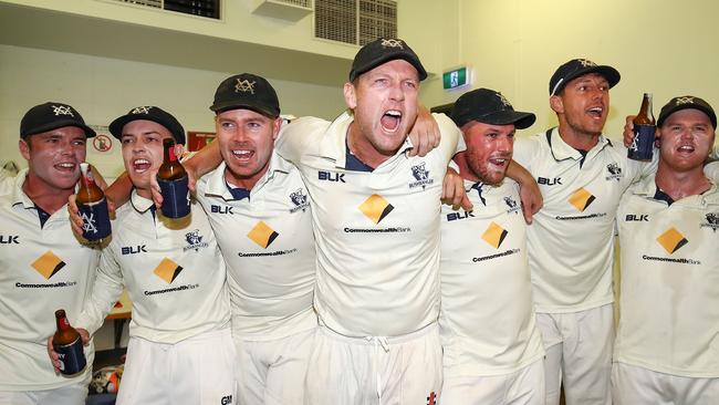 Victoria players celebrate their 2016/17 Shield final win. Picture: Getty