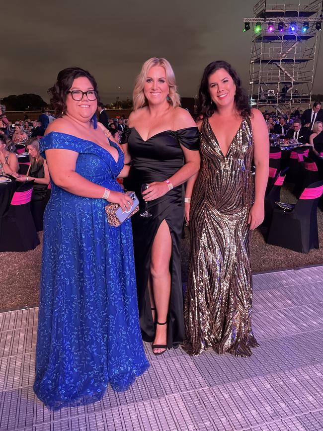 Nicole Brown, Liz Cruse and Hannah Roe enjoy the 2022 Darwin Cup Gala Ball. Picture: NT News