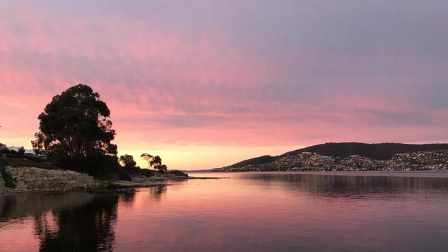 Sunrise from Bellerive Bluff walkway looking across to Mt Nelson. Picture: Maryanne Jackson. Your Focus on Tasmania **ONE TIME USE ONLY**