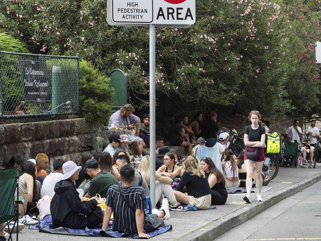 People lined up near the bridge on Tuesday morning. Picture: NewsWire/ Monique Harmer